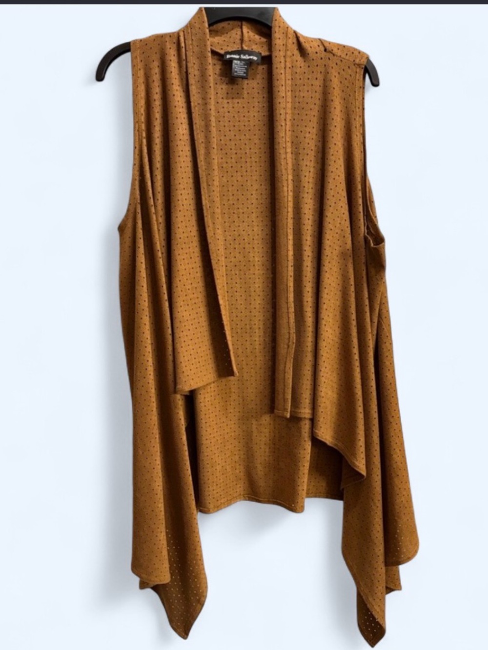 Suede-Look Waterfall Vest Open Front Lightweight Drape Boho Western OS